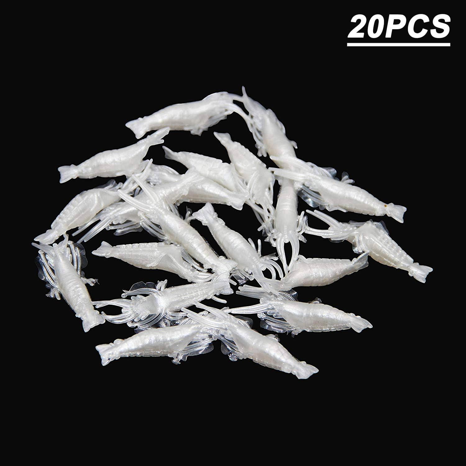 imageSoft Shrimp Lure Baits 20pcs Artificial Shrimp Baits Glow Fishing Lures 5cm Silicone Prawn Shrimps Kit for Bass Crappie Walleye Trout Saltwater Freshwater FishingWhite