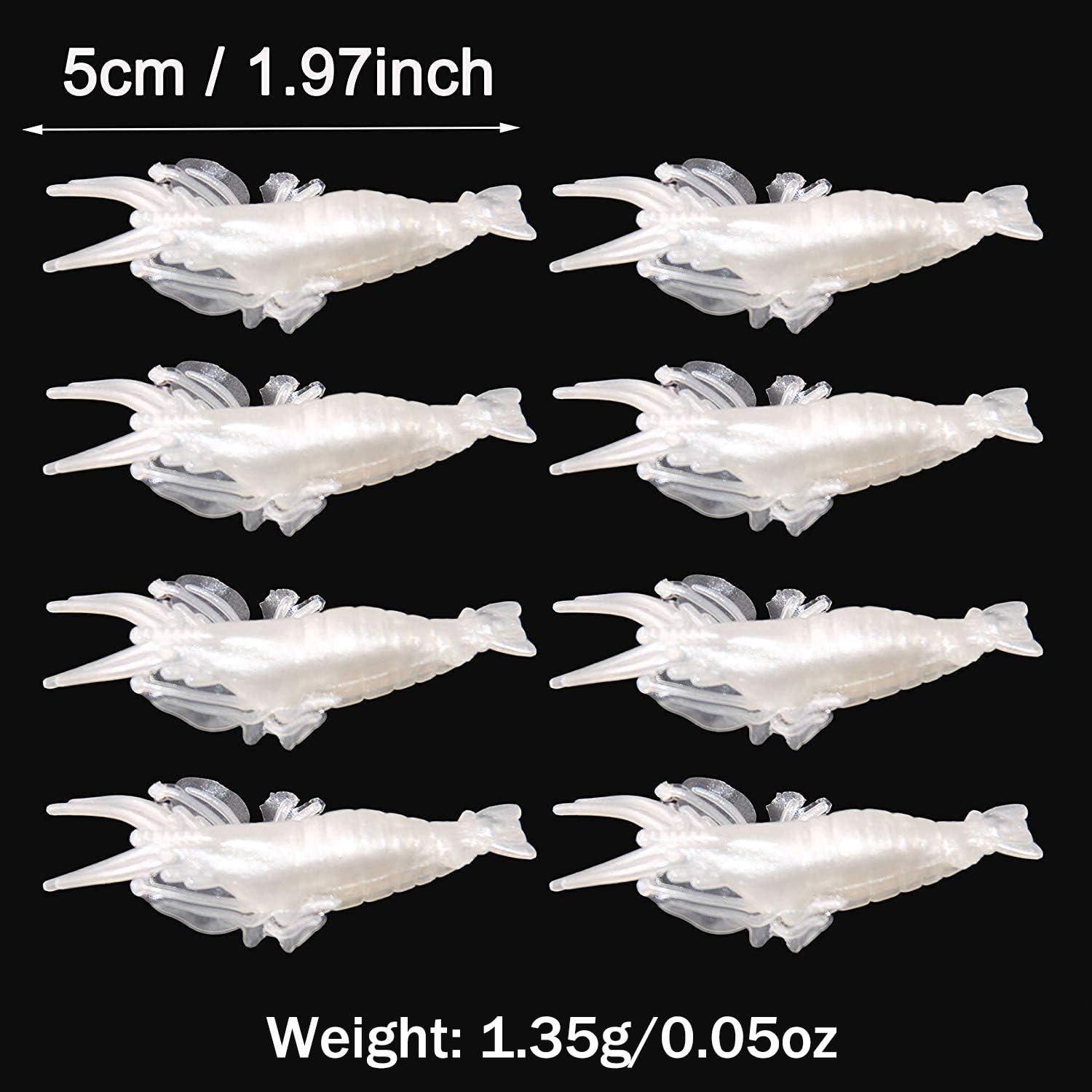 imageSoft Shrimp Lure Baits 20pcs Artificial Shrimp Baits Glow Fishing Lures 5cm Silicone Prawn Shrimps Kit for Bass Crappie Walleye Trout Saltwater Freshwater FishingWhite