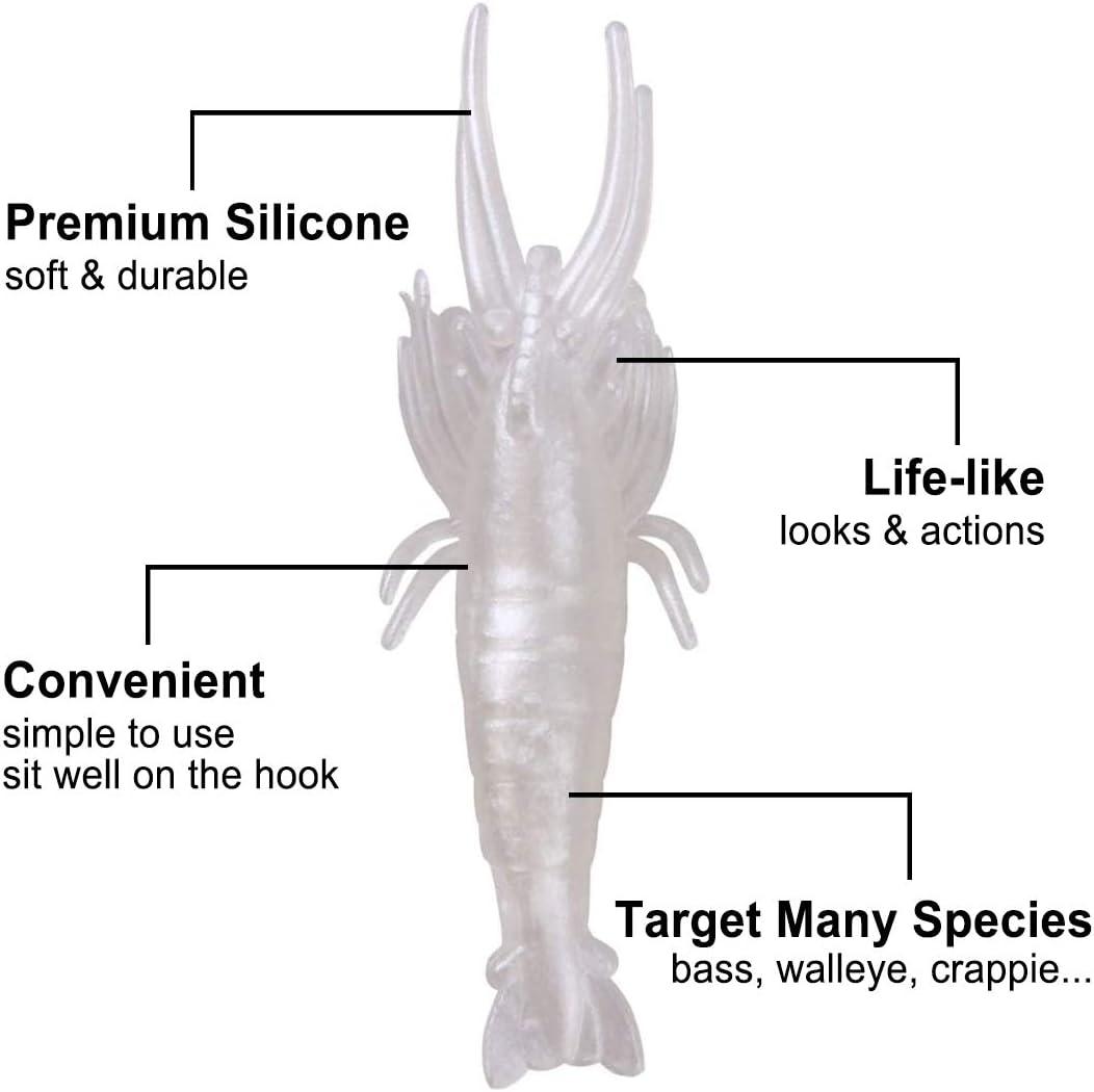 imageSoft Shrimp Lure Baits 20pcs Artificial Shrimp Baits Glow Fishing Lures 5cm Silicone Prawn Shrimps Kit for Bass Crappie Walleye Trout Saltwater Freshwater FishingWhite