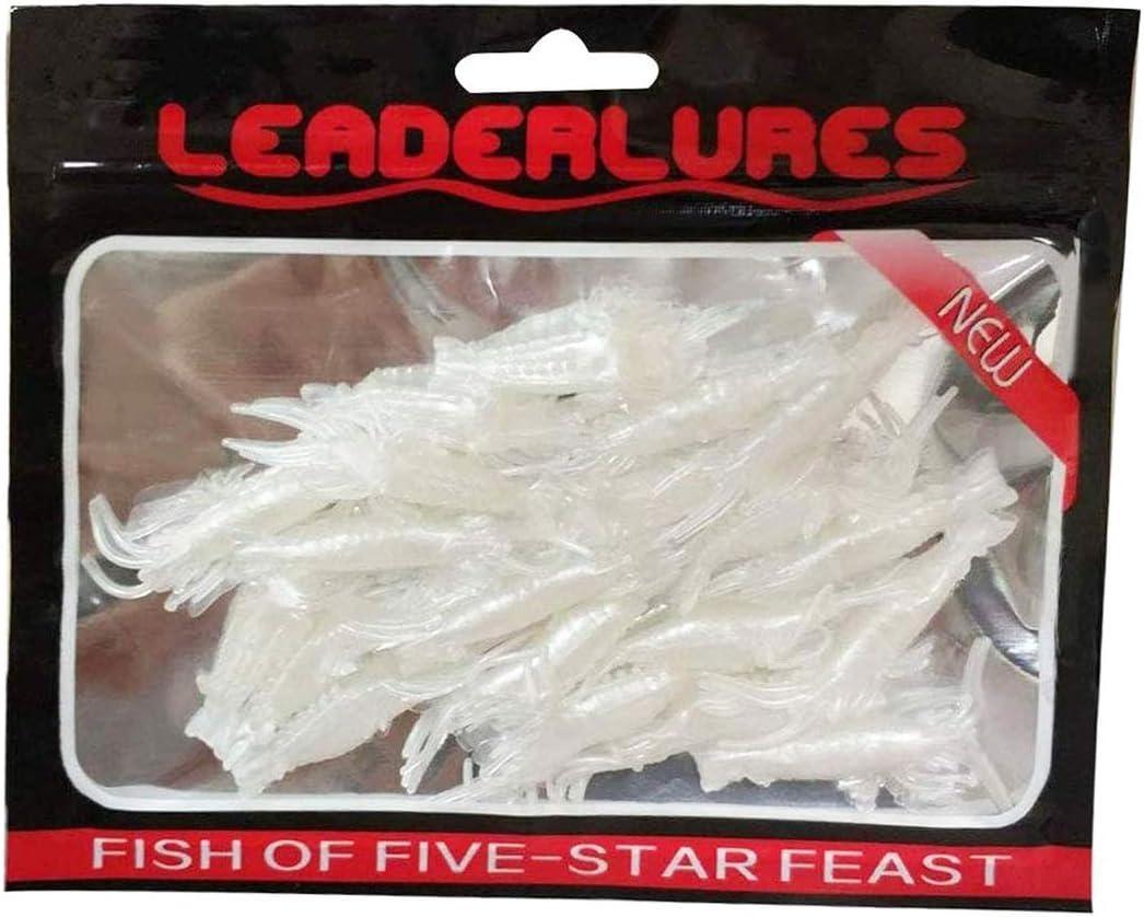 imageSoft Shrimp Lure Baits 20pcs Artificial Shrimp Baits Glow Fishing Lures 5cm Silicone Prawn Shrimps Kit for Bass Crappie Walleye Trout Saltwater Freshwater FishingWhite