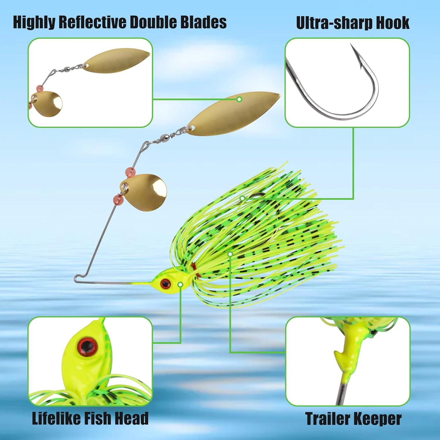 imageSpinner Baits for Bass Fishing Lures 6pcs Multicolor Spinnerbaits Kit with 2 Colorado Willow Leaf Blades 12oz Hard Metal Chatter Baits for Bass Pike Crappie Trout Fishing