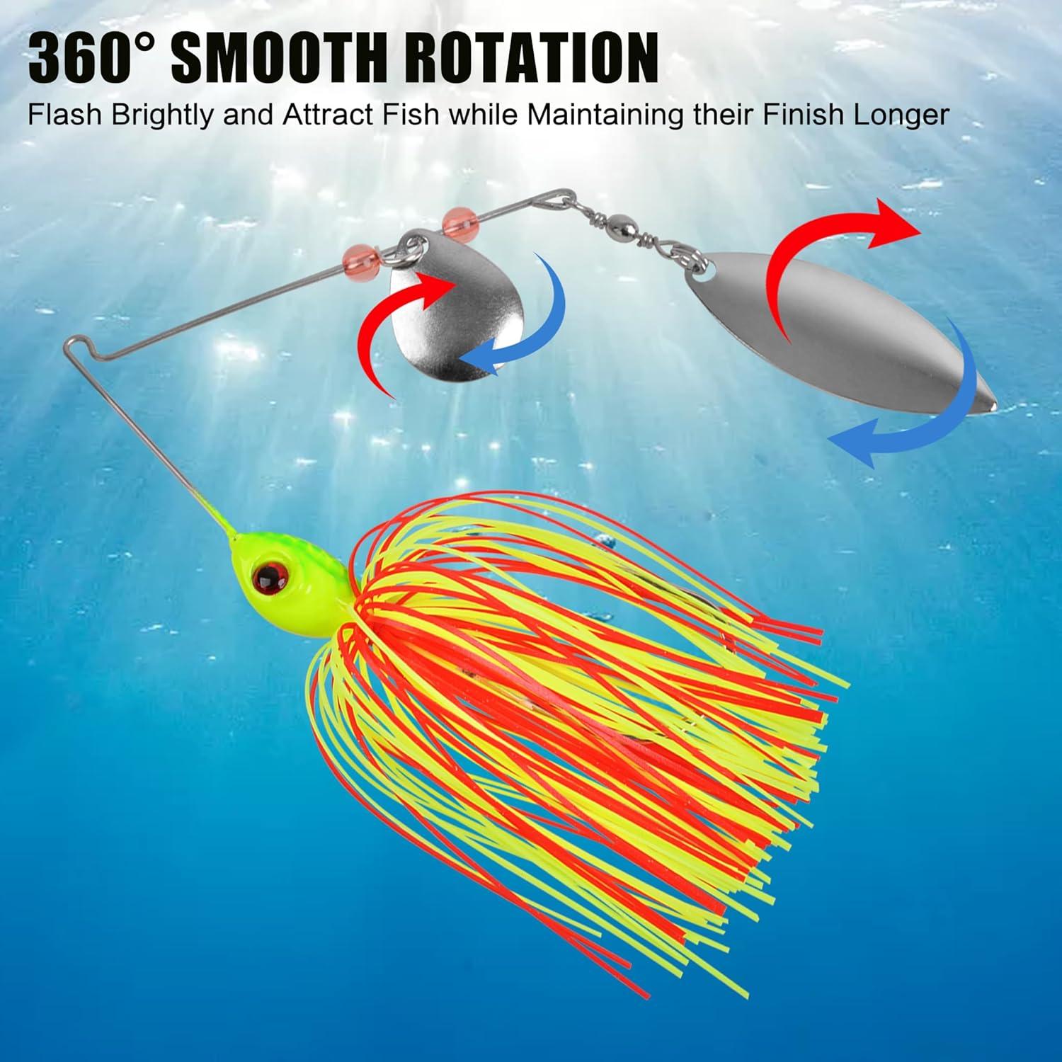 imageSpinner Baits for Bass Fishing Lures 6pcs Multicolor Spinnerbaits Kit with 2 Colorado Willow Leaf Blades 12oz Hard Metal Chatter Baits for Bass Pike Crappie Trout Fishing