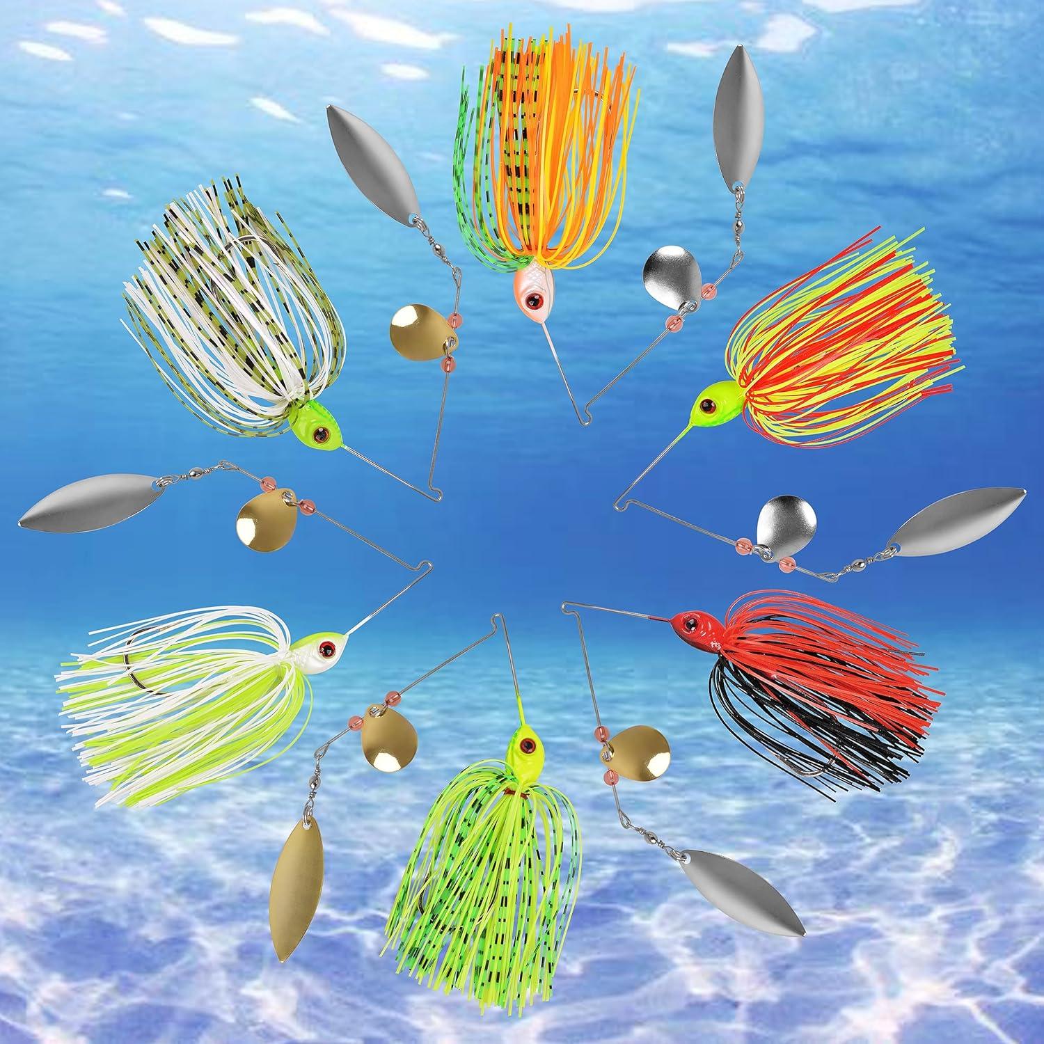 imageSpinner Baits for Bass Fishing Lures 6pcs Multicolor Spinnerbaits Kit with 2 Colorado Willow Leaf Blades 12oz Hard Metal Chatter Baits for Bass Pike Crappie Trout Fishing