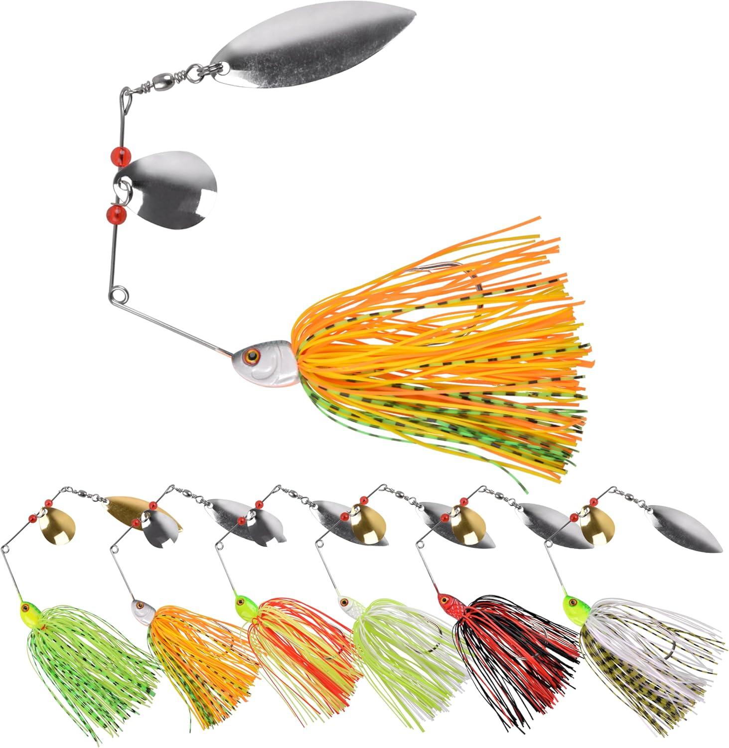 imageSpinner Baits for Bass Fishing Lures 6pcs Multicolor Spinnerbaits Kit with 2 Colorado Willow Leaf Blades 12oz Hard Metal Chatter Baits for Bass Pike Crappie Trout Fishing