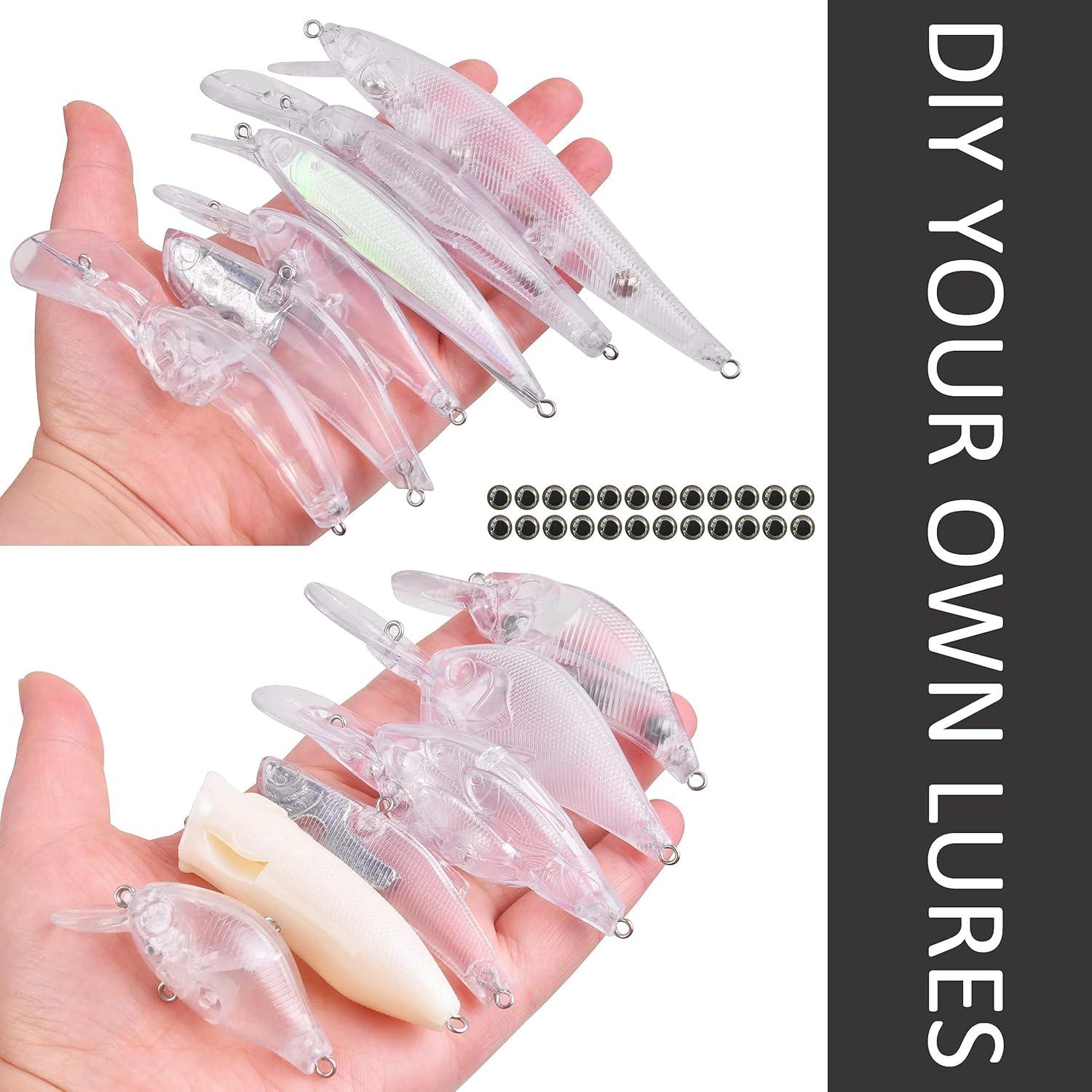 imageUnpainted Fishing Lures Crankbait Blanks Hard Lures Kit with 3D Eyes Blank Fishing Lure Making Kit Lipless Crankbait Minnow Popper Jerkbait VIB Clear Bodies