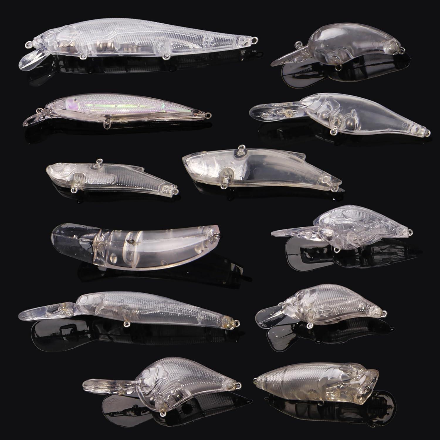 imageUnpainted Fishing Lures Crankbait Blanks Hard Lures Kit with 3D Eyes Blank Fishing Lure Making Kit Lipless Crankbait Minnow Popper Jerkbait VIB Clear Bodies