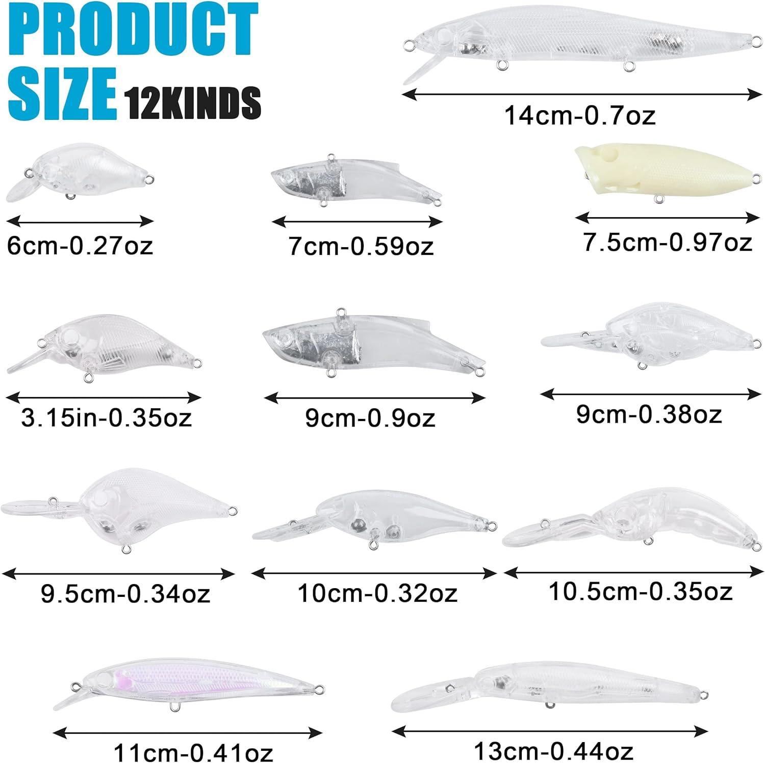 imageUnpainted Fishing Lures Crankbait Blanks Hard Lures Kit with 3D Eyes Blank Fishing Lure Making Kit Lipless Crankbait Minnow Popper Jerkbait VIB Clear Bodies