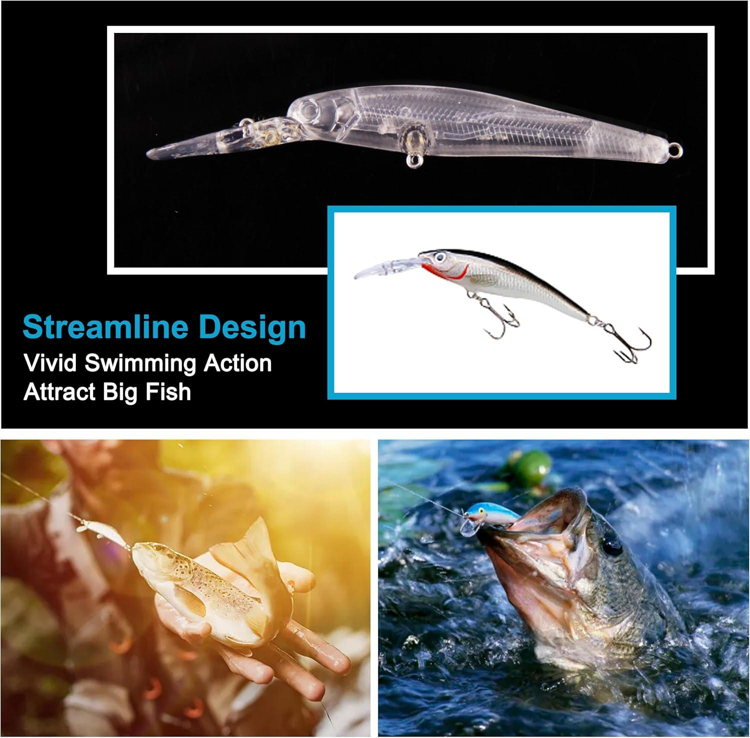 imageUnpainted Fishing Lures Crankbait Blanks Hard Lures Kit with 3D Eyes Blank Fishing Lure Making Kit Lipless Crankbait Minnow Popper Jerkbait VIB Clear Bodies