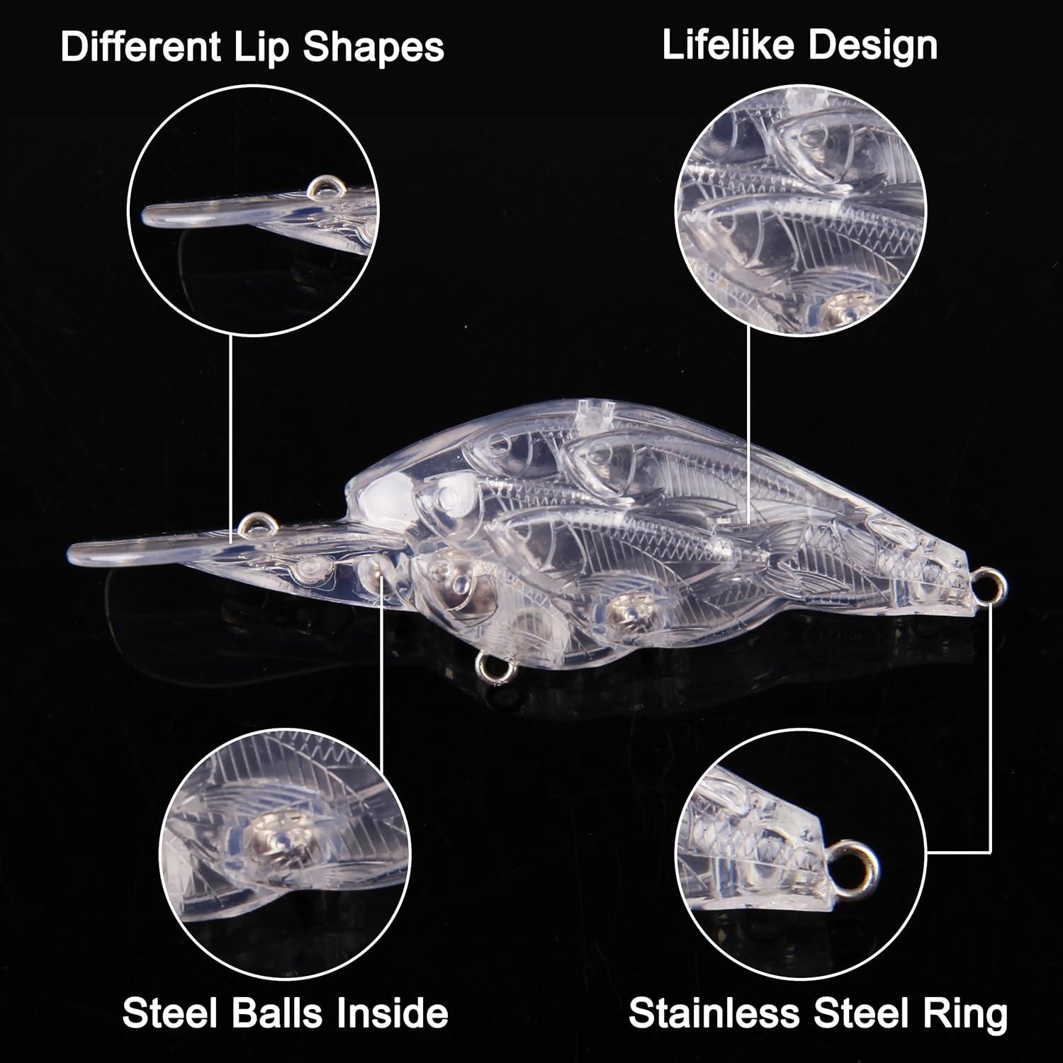 imageUnpainted Fishing Lures Crankbait Blanks Hard Lures Kit with 3D Eyes Blank Fishing Lure Making Kit Lipless Crankbait Minnow Popper Jerkbait VIB Clear Bodies