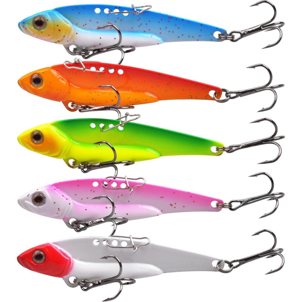 imageBlade Bait Bass Fishing Lures 5pcs Hard Metal VIB Lures Swimbait Sinking Jigging Spoons Blade Baits for Trout Crappie Walleye Saltwater Freshwater FishingType B 07oz275pcs