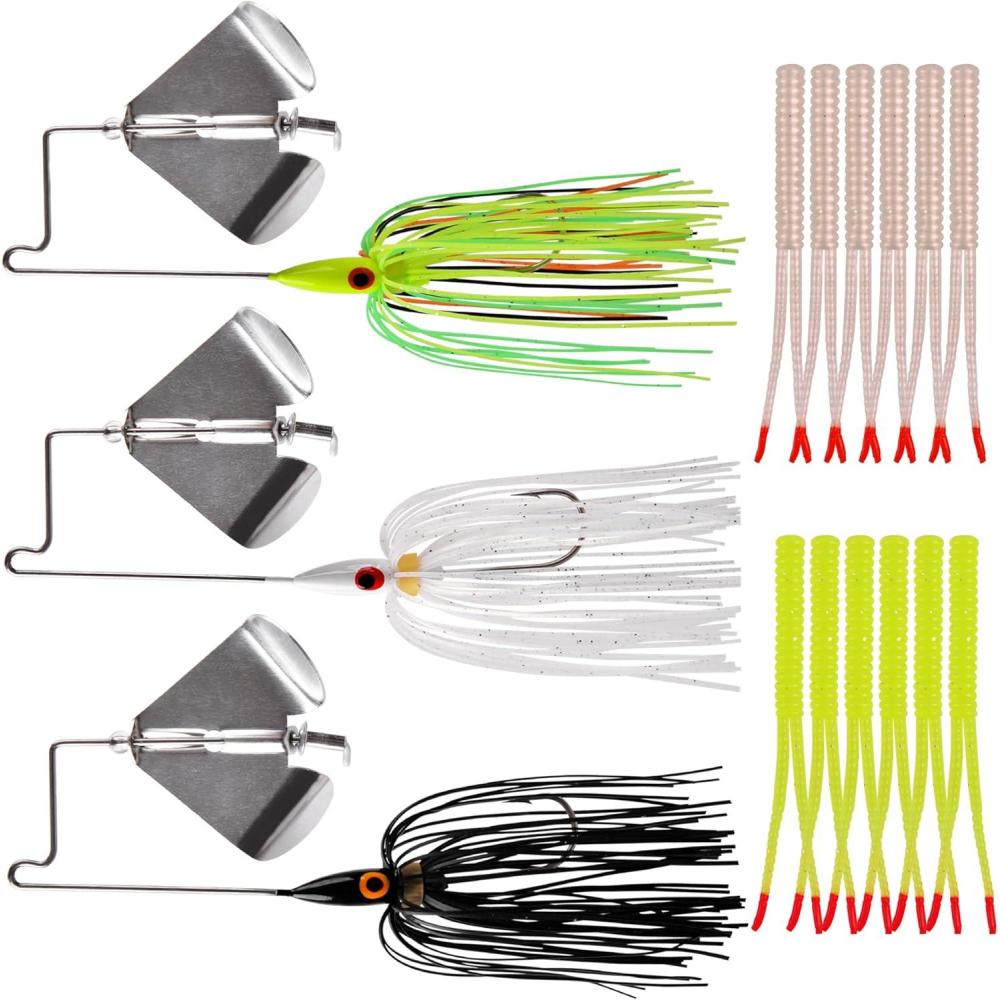 imageBuzzbaits Spinner Baits for Bass Fishing Spinnerbaits Fishing Lures with Split Tail Bait Trailers Swim Jigs Worm Baits for Bass Pike Trout Salmon Freshwater Saltwater