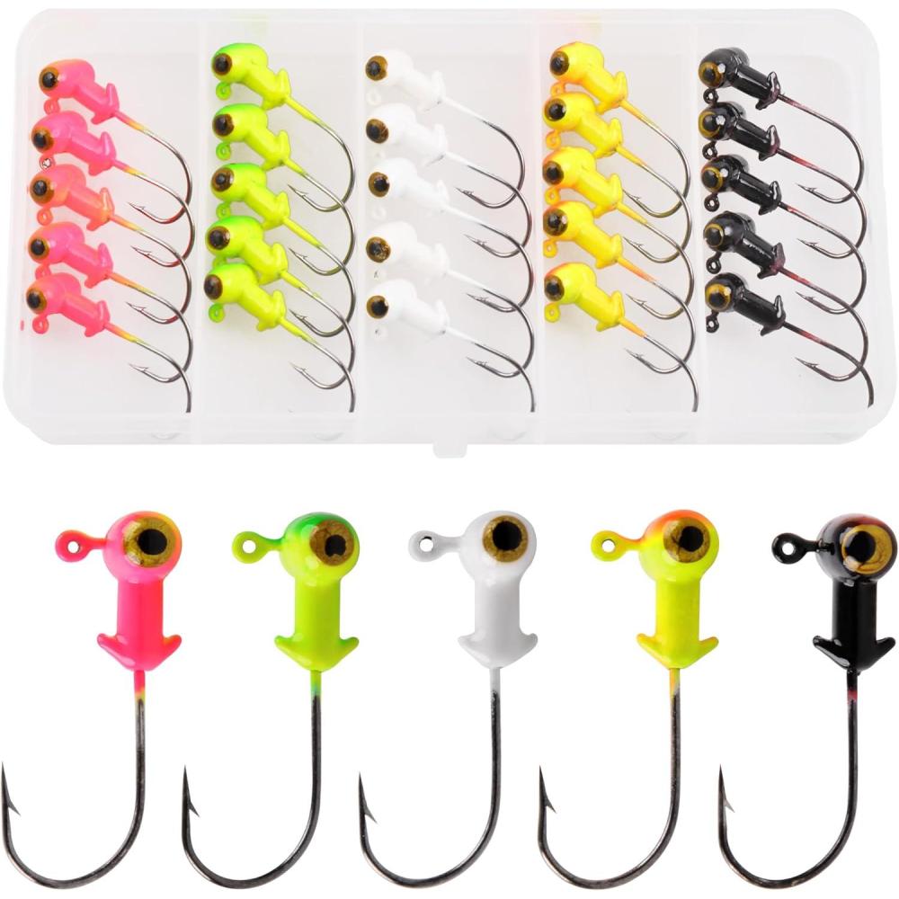 imageFishing Jig Heads Hooks 25pcs Football Jig Heads for Bass Fishing Painted Glow Swim Jigs for Bass Crappie Trout Walleye Panfish 18oz 316oz 14oz316oz5g 25pcs