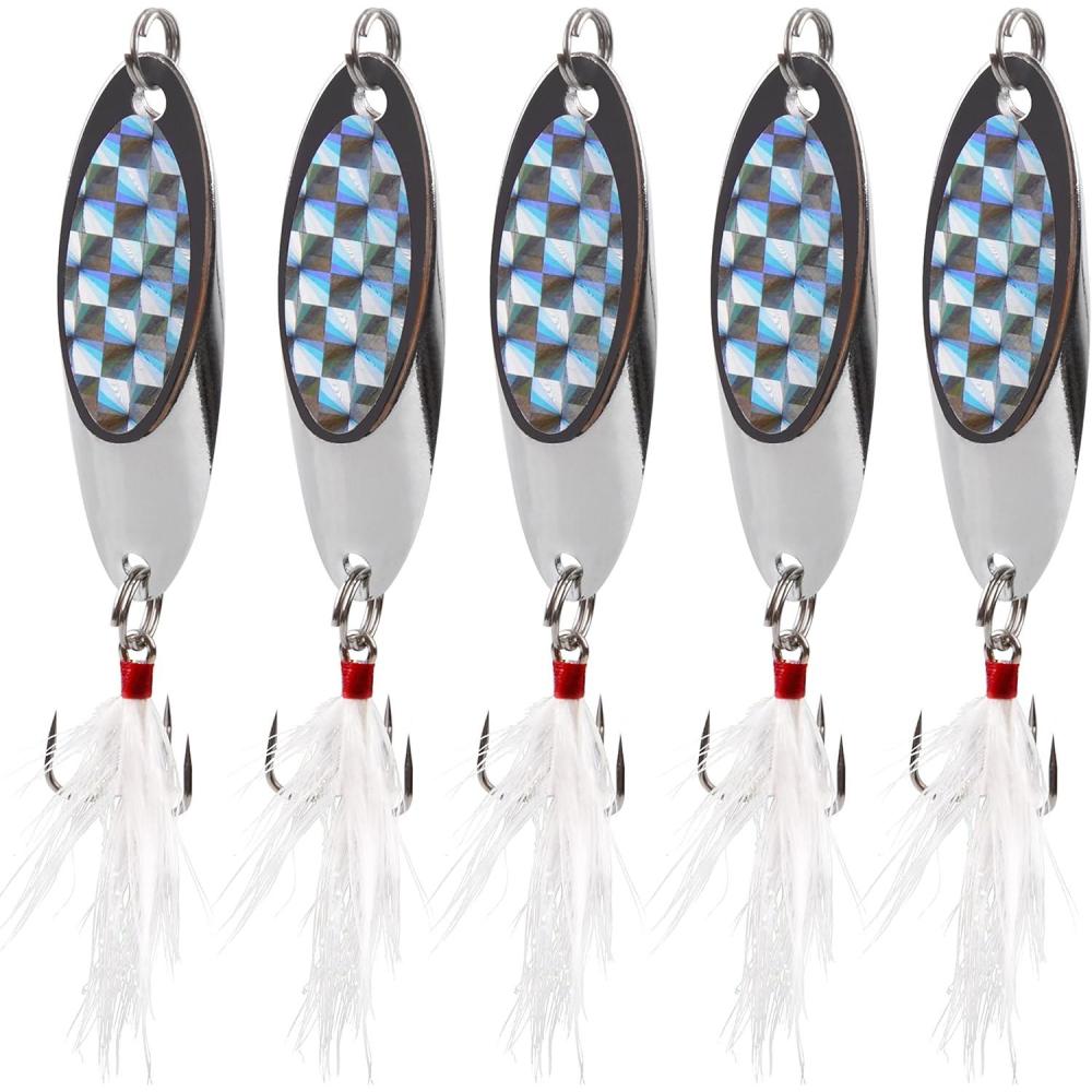 imageOROOTL Fishing Spoons Lures 5pcs Metal Spoon Fishing Lures with Feathered Treble Hooks 316oz1oz Jigging Spoons Bait for Bass Trout Pike Walleye Saltwater Freshwater12oz5pcs