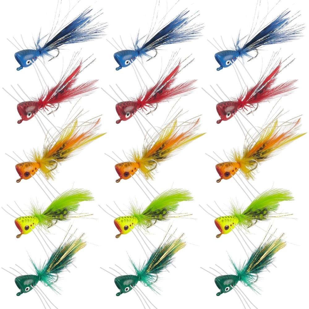 imageOROOTL Fly Fishing Popper Flies Kit Colorful Fly Fishing Flies Popper Lures Foam Float Popping Bugs Lures Accessories for Trout Panfish Bluegill Bass Sunfish SalmonMix15pcs