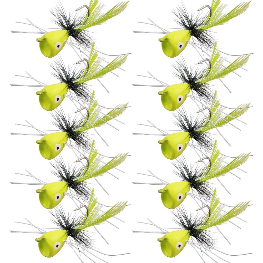 imageOROOTL Fly Fishing Popper Flies Kit Colorful Fly Fishing Flies Popper Lures Foam Float Popping Bugs Lures Accessories for Trout Panfish Bluegill Bass Sunfish SalmonGreen10pcs