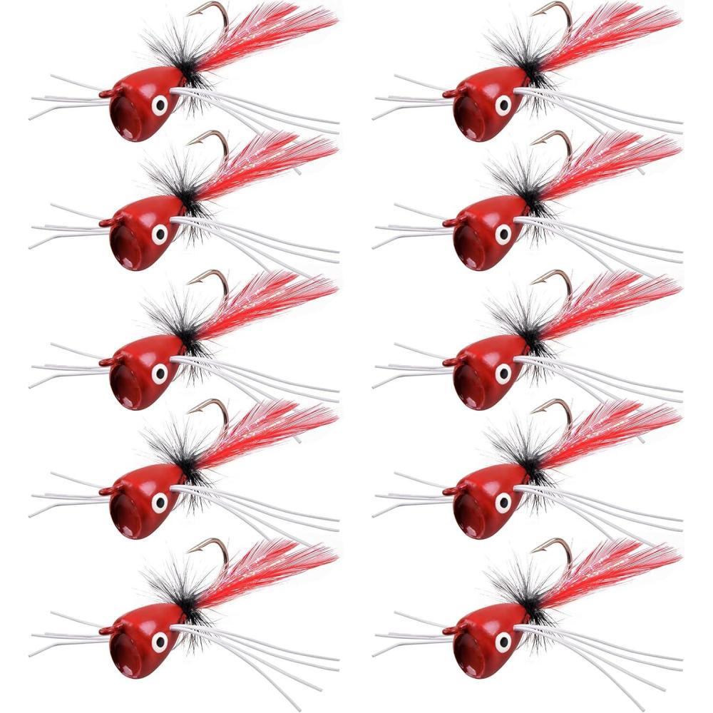 imageOROOTL Fly Fishing Popper Flies Kit Colorful Fly Fishing Flies Popper Lures Foam Float Popping Bugs Lures Accessories for Trout Panfish Bluegill Bass Sunfish SalmonRed10pcs