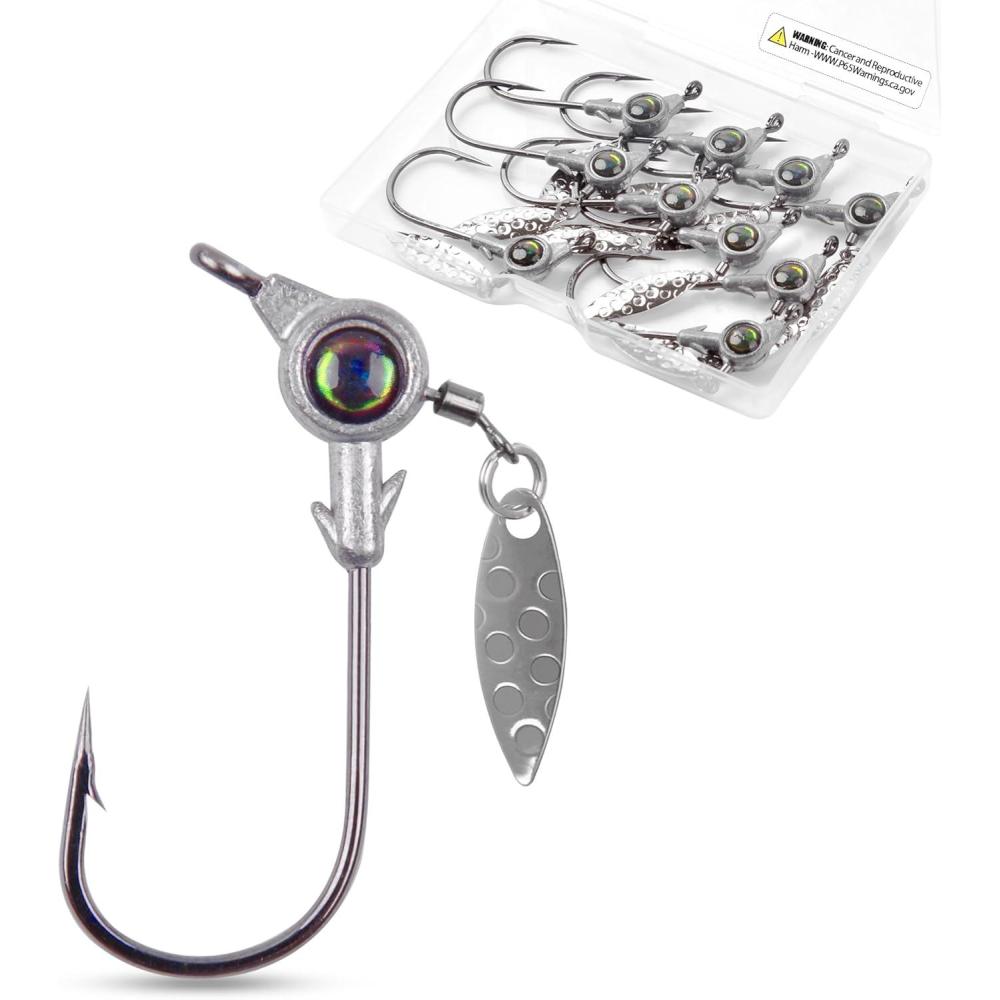 imageOROOTL Jig Heads Fishing Hooks 1020pcs Crappie Jig Heads Underspin Jig Heads with Spinner Blade Freshwater Saltwater Fishing Jigs for Bass Trout Crappie Redfish Fishing 35g7g10pcs