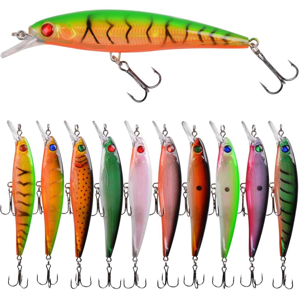 imageOROOTL Minnow Fishing Lures Jerkbaits Bass Lures Kit Lifelike Minnows Hard Floating Jerk Baits for Bass Trout Walleye Redfish Saltwater Freshwater FishingA444in046oz10pcs