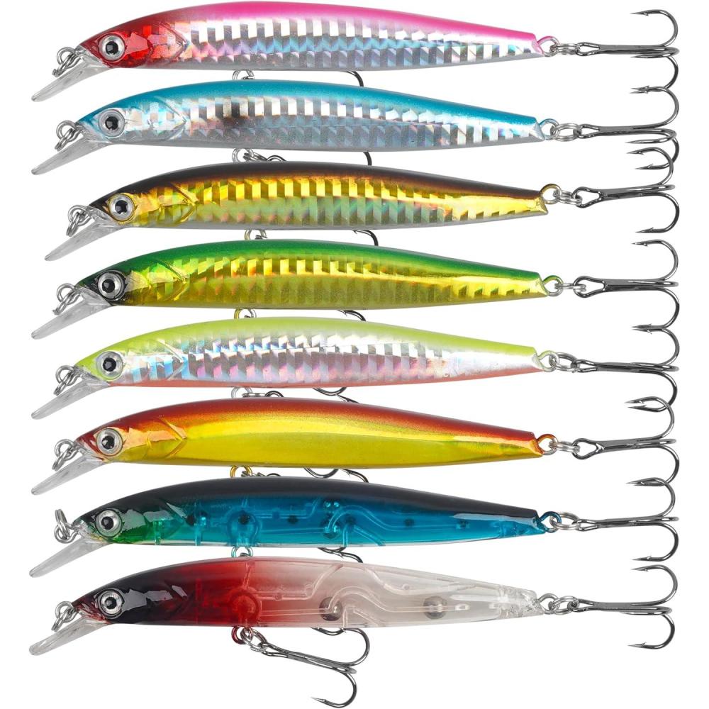 imageOROOTL Minnow Fishing Lures Jerkbaits Bass Lures Kit Lifelike Minnows Hard Floating Jerk Baits for Bass Trout Walleye Redfish Saltwater Freshwater FishingC39in025oz8pcs