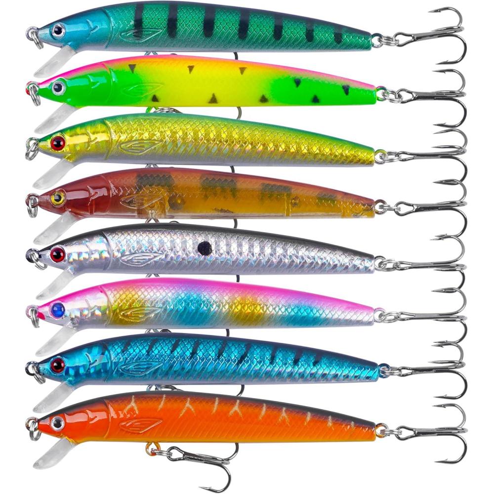 imageOROOTL Minnow Fishing Lures Jerkbaits Bass Lures Kit Lifelike Minnows Hard Floating Jerk Baits for Bass Trout Walleye Redfish Saltwater Freshwater FishingB39in027oz8pcs