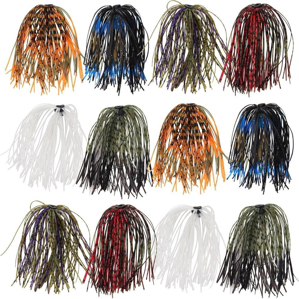 imageOROOTL Silicone Jig Skirts Spinnerbait Skirt Replacement Bass Fishing Lures for DIY Spinner Baits Buzzbaits Squid Jig AccessoriesASkirts12pcs
