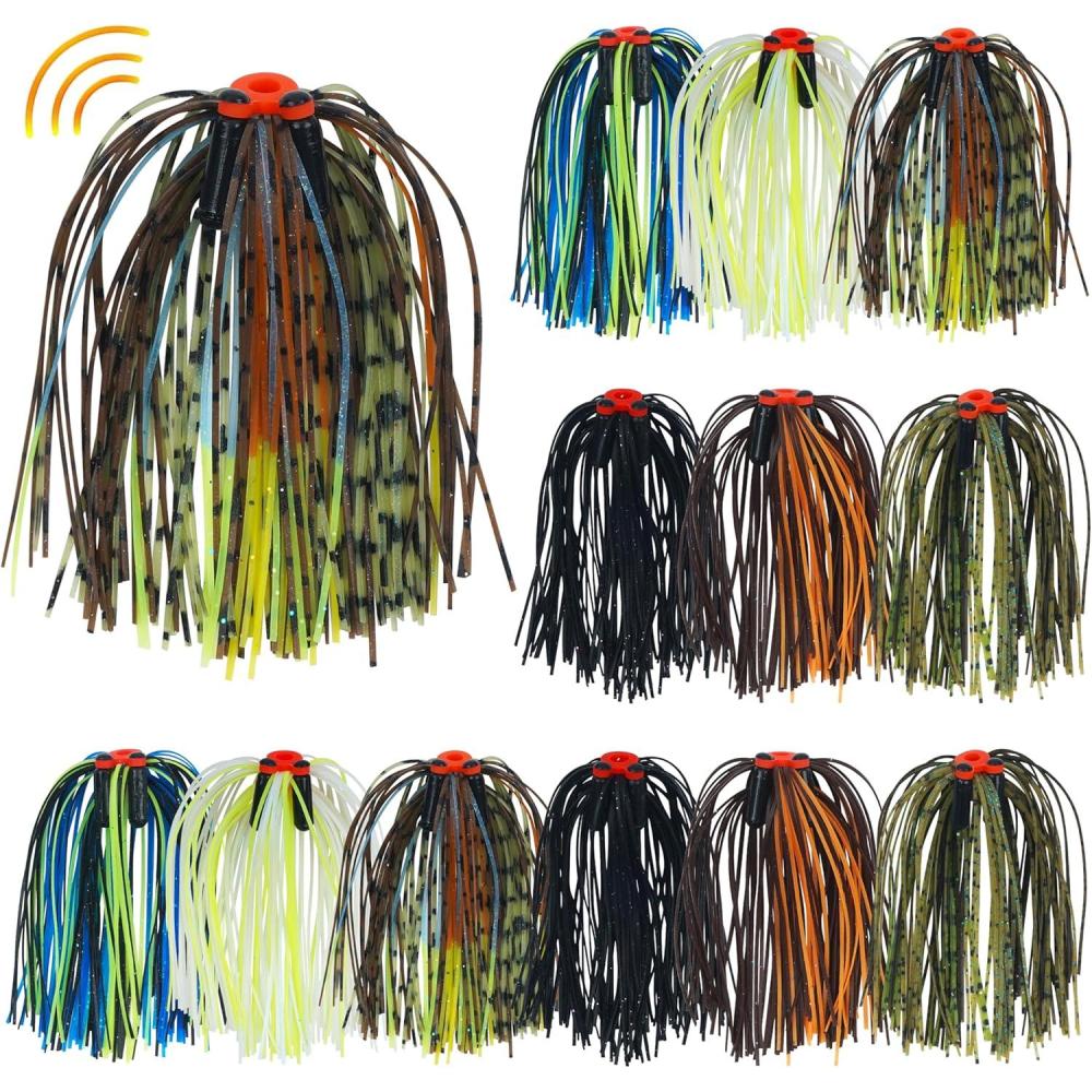 imageOROOTL Silicone Jig Skirts Spinnerbait Skirt Replacement Bass Fishing Lures for DIY Spinner Baits Buzzbaits Squid Jig AccessoriesBSkirts with Rattles12pcs
