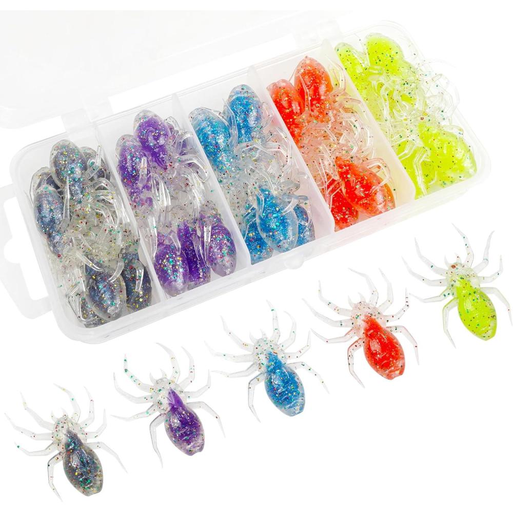 imageOROOTL Soft Fishing Lures Kit 35pcs Spider Fishing Lures Kit Soft Plastic Artificial Spider Baits Swimming Lures Small Soft Swimbaits for Bass Trout Crappie Redfish Freshwater Saltwater Fishing