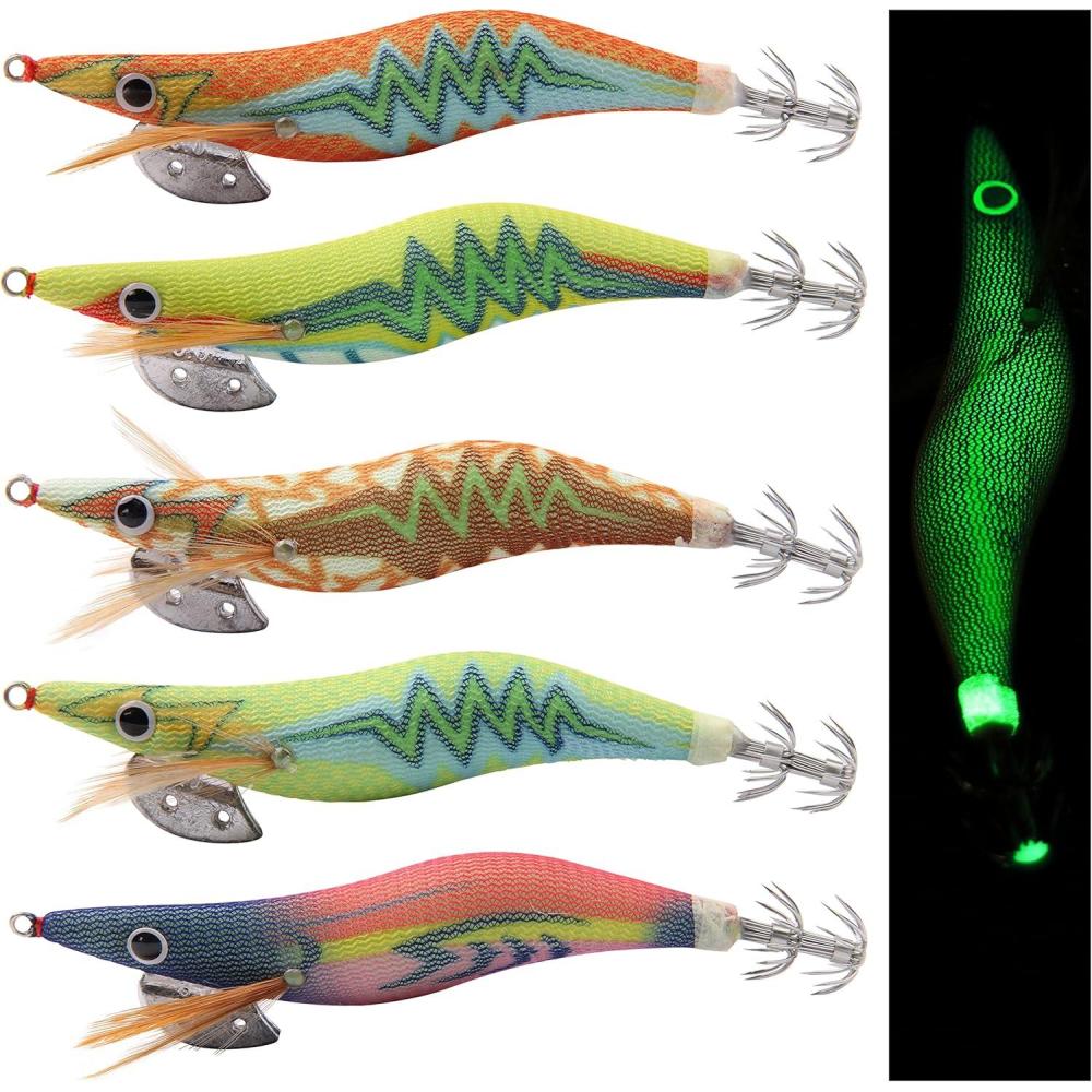 imageOROOTL Squid Jigs Saltwater Fishing Lures Glow in The Dark Saltwater Fishing Jigs Shrimp Lures Kit 25inch 3inch Squid Jig for Cuttlefish Octopus305pcs