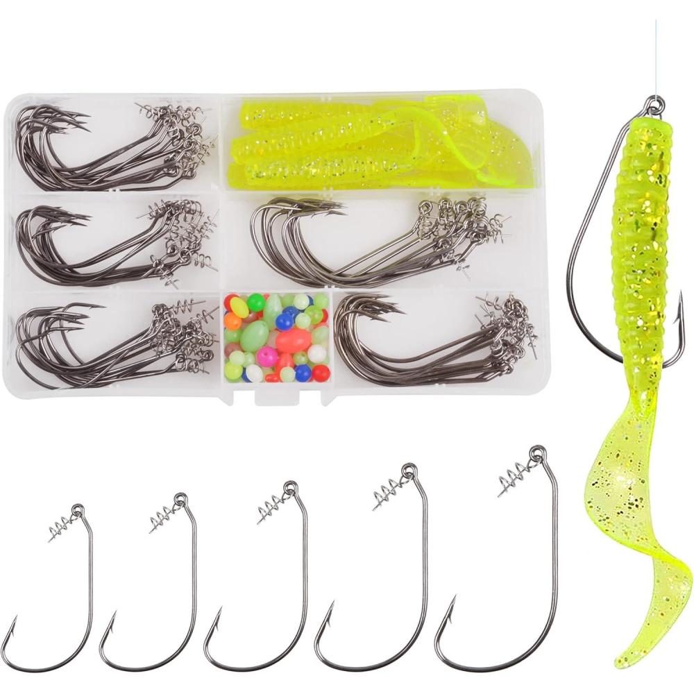 imageOROOTL Twist Lock Fishing Hooks Soft Lures Kit 105PcsBox Twistlock Hooks with Centering Pin Unweighted Swimbait Hooks for Soft Plastics Worm Hooks Kit for Bass Saltwater Freshwater