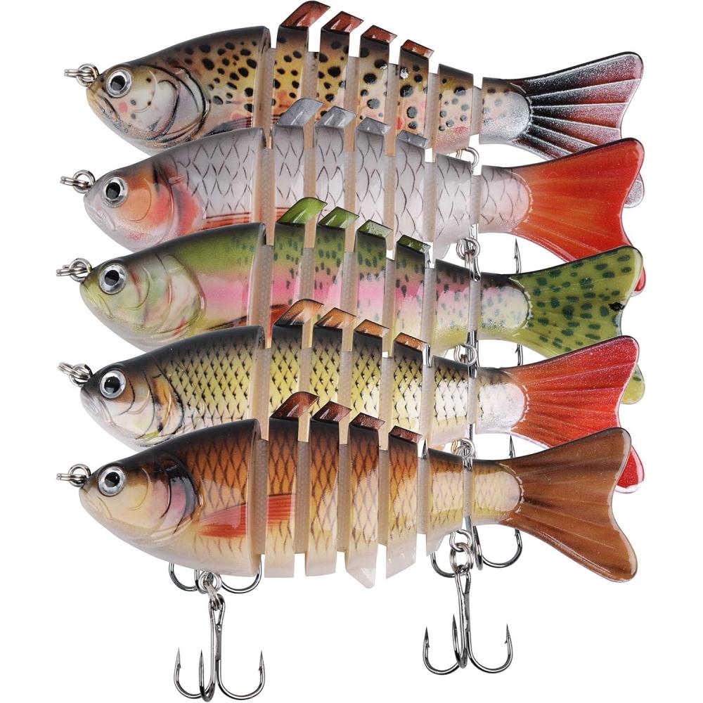 imageRobotic Fishing Lures Kit 5pcs Multi Jointed Swimbait for Bass Trout Crappie Walleye Pike Fishing 3D Bionic Swimming Bait for Freshwater SaltwaterStyles17 Segments