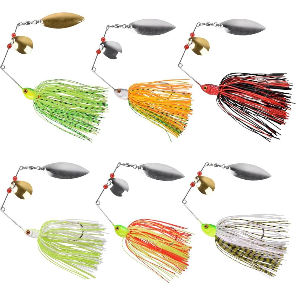 imageSpinner Baits for Bass Fishing Lures 6pcs Multicolor Spinnerbaits Kit with 2 Colorado Willow Leaf Blades 12oz Hard Metal Chatter Baits for Bass Pike Crappie Trout Fishing