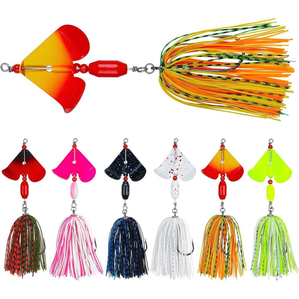 imageSpinnerbait Fishing Lures Kit Set 6pcs Bass Fishing Buzzbait Multicolor Bass Trout Salmon Metal Spinner Baits Swim Jigs Freshwater Saltwater FishingStyle B6pcs