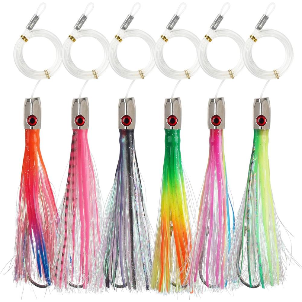imageTrolling Lures Saltwater Fishing Lures 6pcs Big Game Trolling Skirts for Mahi Mahi Tuna Wahoo Marlin Fishing Octopus Skirts Set Deep Sea Offshore Tackle