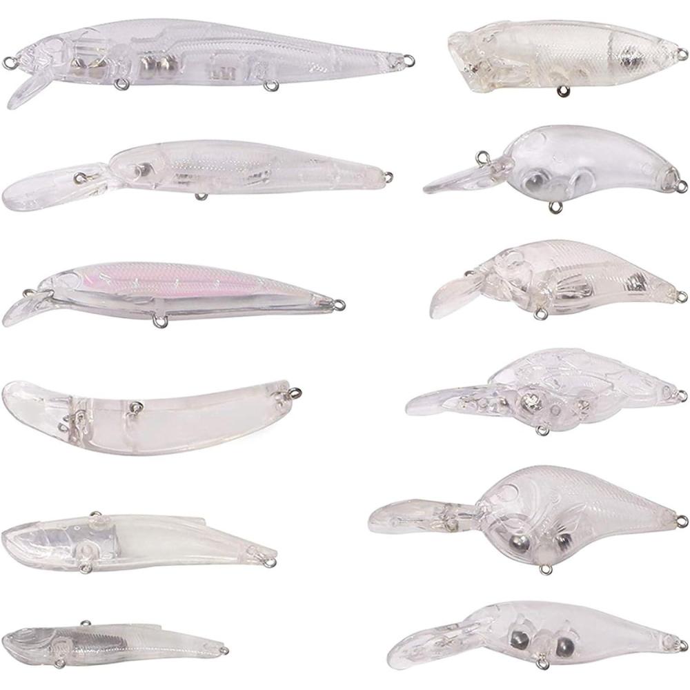 imageUnpainted Fishing Lures Crankbait Blanks Hard Lures Kit with 3D Eyes Blank Fishing Lure Making Kit Lipless Crankbait Minnow Popper Jerkbait VIB Clear Bodies