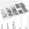 imageOROOTL Fly Fishing Snaps Hooks Kit 500pcs Fly Fishing Hooks Snap Clips Set Stainless Steel Fast Snaps Aberdeen Hooks Speed Clips Fly Fishing Accessories for Flies Jigs Lures