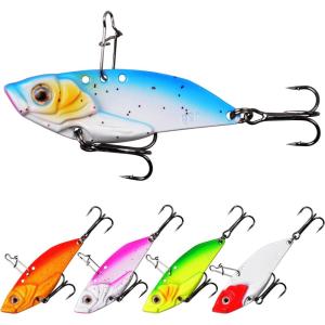 Blade Bait Bass Fishing Lures, 5pcs Hard Metal VIB Lures Swimbait Sinking Jigging Spoons Blade Baits for Trout Crappie Walleye Saltwater Freshwater Fishing(Type A-0.4oz/2.05″-5pcs)