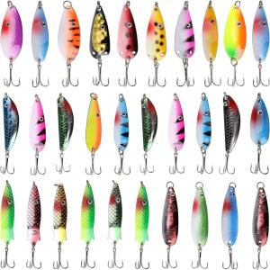 Fishing Spoons Lures Kit, 30pcs Metal Spoon Fishing Lures for Freshwater Saltwater Metal Casting Spoons with Treble Hook for Trout Redfish Bass Pike Crappie Flounder Walleye