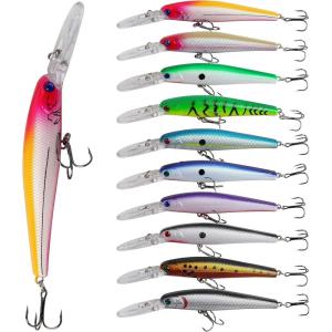 Minnow Fishing Lures Hard Baits, 10pcs Lifelike Swimbaits for Bass Fishing Diving Jerkbait Sinking Lures with Treble Hooks for Walleye Trout Catfish Redfish Pike Saltwater Freshwater