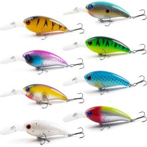 OROOTL Crankbait for Bass Fishing Lures, Crank Baits Set Hard Swimbaits Shallow Deep Diving Crankbaits for Freshwater Saltwater Trout Bass Snapper Walleye Crappie(4in/0.45oz-8pcs)