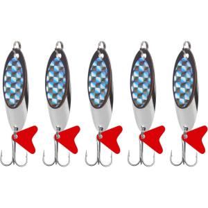 OROOTL Fishing Spoons Lures, 5pcs Metal Spoon Fishing Lures with Feathered Treble Hooks 3/16oz-1oz Jigging Spoons Bait for Bass Trout Pike Walleye Saltwater Freshwater(3/8oz-5pcs)