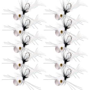 OROOTL Fly Fishing Popper Flies Kit Colorful Fly Fishing Flies Popper Lures Foam Float Popping Bugs Lures Accessories for Trout Panfish Bluegill Bass Sunfish Salmon(White-10pcs)