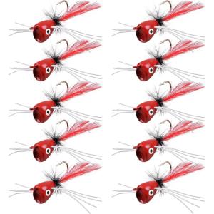OROOTL Fly Fishing Popper Flies Kit Colorful Fly Fishing Flies Popper Lures Foam Float Popping Bugs Lures Accessories for Trout Panfish Bluegill Bass Sunfish Salmon(Red-10pcs)