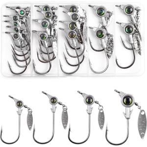 OROOTL Jig Heads Fishing Hooks, 10/20pcs Crappie Jig Heads Underspin Jig Heads with Spinner Blade Freshwater Saltwater Fishing Jigs for Bass Trout Crappie Redfish Fishing 3.5g(Mixed-20pcs)