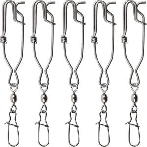 OROOTL Longline Fishing Snap Clip, 5pcs Floatline Tuna Clips with Duo Lock Snap Rolling Swivel Easy On/Off Stainless Steel Fishing Snap Clip for Floats Sharking Tuna Crabbing Shrimping Fishing
