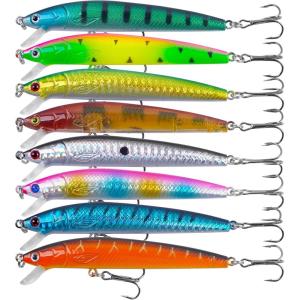 OROOTL Minnow Fishing Lures Jerkbaits Bass Lures Kit Lifelike Minnows Hard Floating Jerk Baits for Bass Trout Walleye Redfish Saltwater Freshwater Fishing(B-3.9in/0.27oz-8pcs)