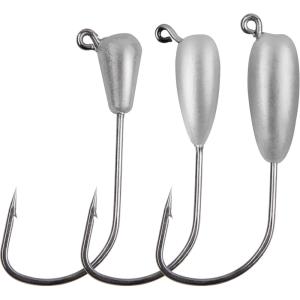 OROOTL Tube Jigs Heads for Bass Fishing, 12pcs Tube Bait Hooks Swimbait Jig Head 3/8oz 1/4oz 1/8 oz Unpainted Teardrop Jig Heads for Crappie Bass Panfish Trout Freshwater Saltwater Fishing(Mixed Size-12pcs)