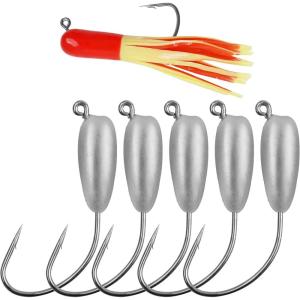 OROOTL Tube Jigs Heads for Bass Fishing, 12pcs Tube Bait Hooks Swimbait Jig Head 3/8oz 1/4oz 1/8 oz Unpainted Teardrop Jig Heads for Crappie Bass Panfish Trout Freshwater Saltwater Fishing(3/8oz-12pcs)