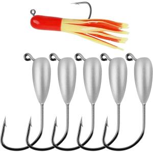 OROOTL Tube Jigs Heads for Bass Fishing, 12pcs Tube Bait Hooks Swimbait Jig Head 3/8oz 1/4oz 1/8 oz Unpainted Teardrop Jig Heads for Crappie Bass Panfish Trout Freshwater Saltwater Fishing(1/4oz-12pcs)