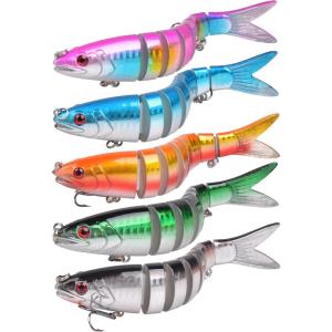 Robotic Fishing Lures Kit, 5pcs Multi Jointed Swimbait for Bass Trout Crappie Walleye Pike Fishing 3D Bionic Swimming Bait for Freshwater Saltwater(Styles2-8 Segments)