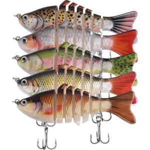 Robotic Fishing Lures Kit, 5pcs Multi Jointed Swimbait for Bass Trout Crappie Walleye Pike Fishing 3D Bionic Swimming Bait for Freshwater Saltwater(Styles1-7 Segments)